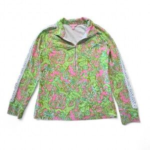 Lilly Pulitzer Skipper Popover Lace Sleeve Pelican Pink Chimply Chic Size S